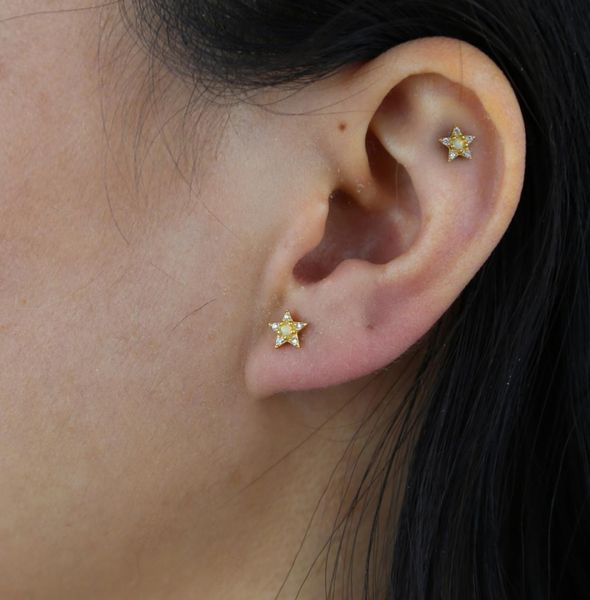 

real 925 sterling silver star stud earring with white fire opal 5a cz pave delicate cute mini star stud earring for wedding gift3831048, Golden;silver