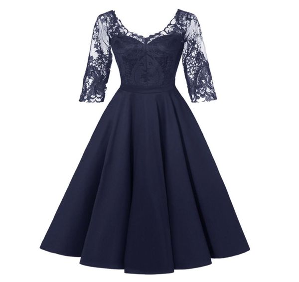 

elegant ladies dresses lace stitching midsleeved bridesmaid group dress wedding banquet dress dance performance costume9224961, Blue;red