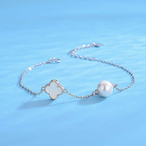 

japanese and korean new four-leaf clover pearl bracelet women 925 sterling silver simple splicing ins fashionable hand jewelry diy accessori, Golden;silver