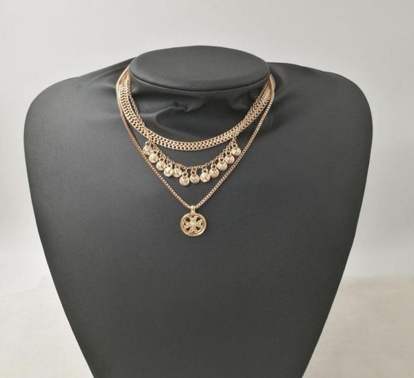 

fashion brand punk metal chain coin chokers necklaces for women vintage jewelry gold cross pendants necklaces chunky necklace3618374, Silver