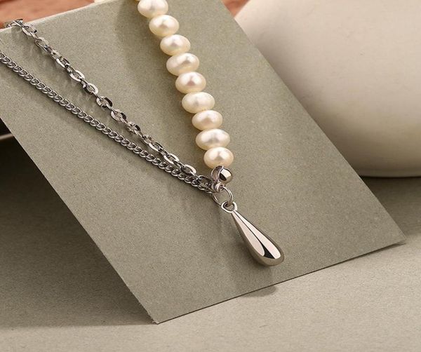 

chains amaiyllis 925 sterling silver minimalist stitching clavicle necklace vintage niche water drop freshwater pearl jewelry8757907