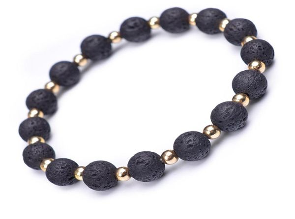 

gold color spacer natural lava bracelets for men mixed black beads 8mm volcanic stone energy bracelet jewelry6532175, Golden;silver