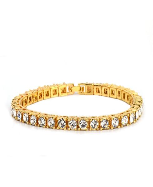 

7inch 8inch men039s hip hop bracelet tin alloy gold silver iced rhinestone crystal 1 row tennis chain bracelet drop 9521480, Golden;silver
