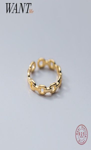 

wantme real 925 sterling silver minimalist punk rock link chain goth adjustable finger couple ring for women rock party jewelry 212724090