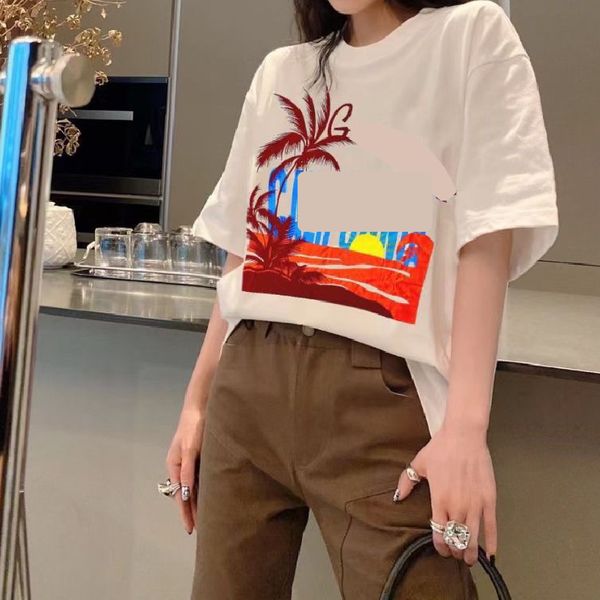 

2023 spring summer europe italy california beach coconut tee sunset t shirt men women fashion cotton tshirts, White