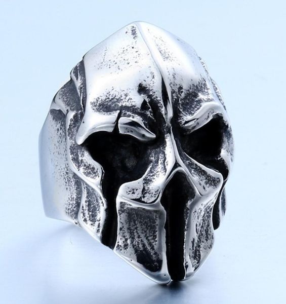 

mens jewelry unique punk gothic skull mask stainless steel cool biker vintage ring silver black by mate rings8191277