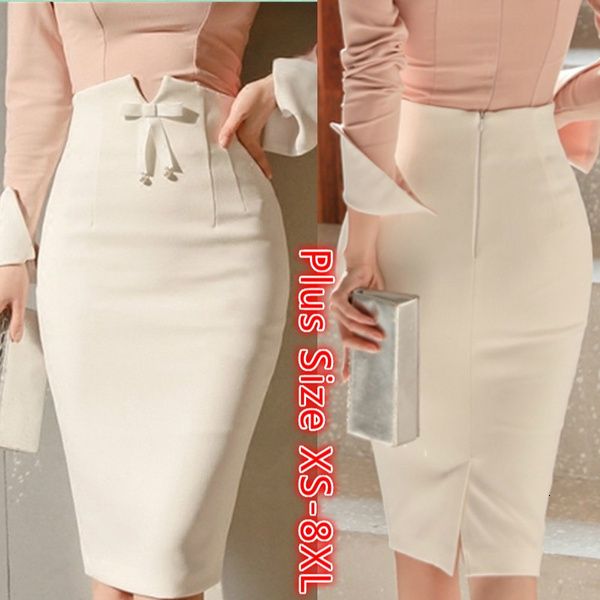 

skirts women high waist bowtie skirt summer autumun office aline dress lady elegant pencil pure color slim mid 230711, Black