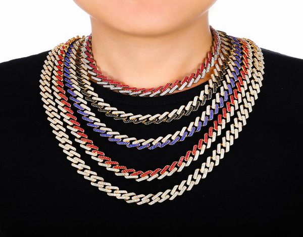 

hip hop iced out miami zircon 15mm bling cuban full pave rhinestone men039s necklace silver color necklaces for men jewelry3077208, Black