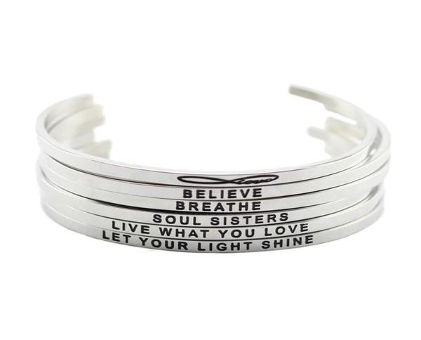 

new arrival stainless steel open cuff bracelet silver hand stamped bracelet bangle engraved words bracelet bangle jewelry9791339, Black