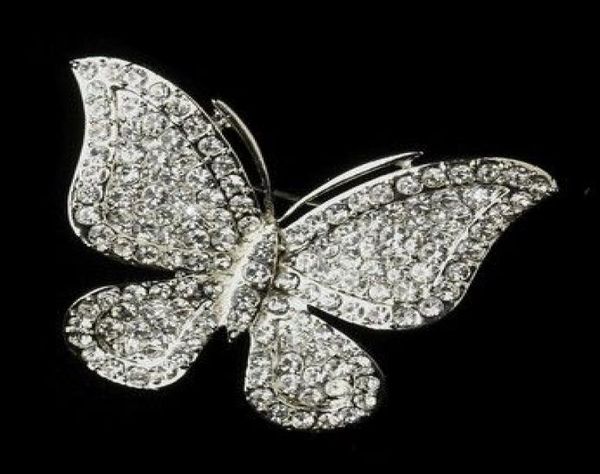 

rhodium silver clear rhinestone pretty butterfly bridal wedding pin brooch4975194, Gray