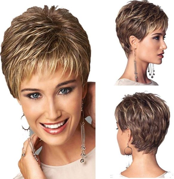 

women short fluffy golden brown wig synthetic hair cospy party wigs high temperature fiber hair for fashion european american dies6095682, Black