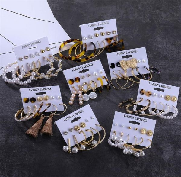 

boho gold tassel big pearl dangle earrings set for women statement vintage geometric acrylic drop earings fashion jewelry 20205728750, Silver