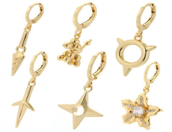 

hoop huggie ninja shuriken dangle pendant drop earrings for women gold dog flower ear rings punk hip hop party korean fashion 206474251, Golden;silver