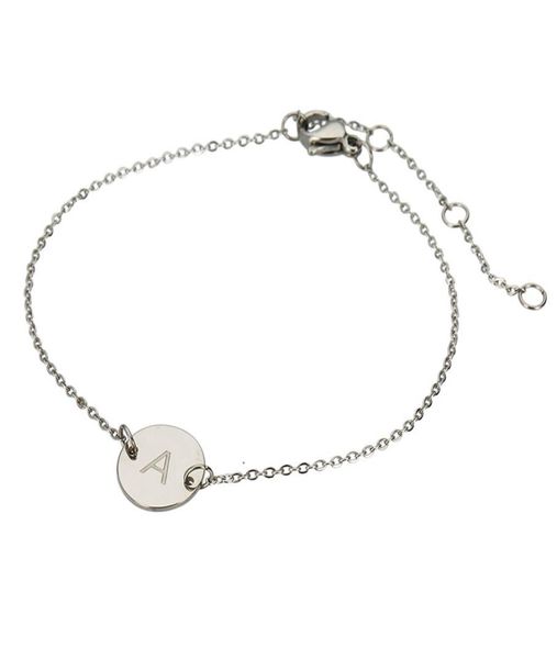 

26 initial letter charm bracelet for women silver color stainless steel polish chain letter disc charm bracelets anklets br14437410784, Black