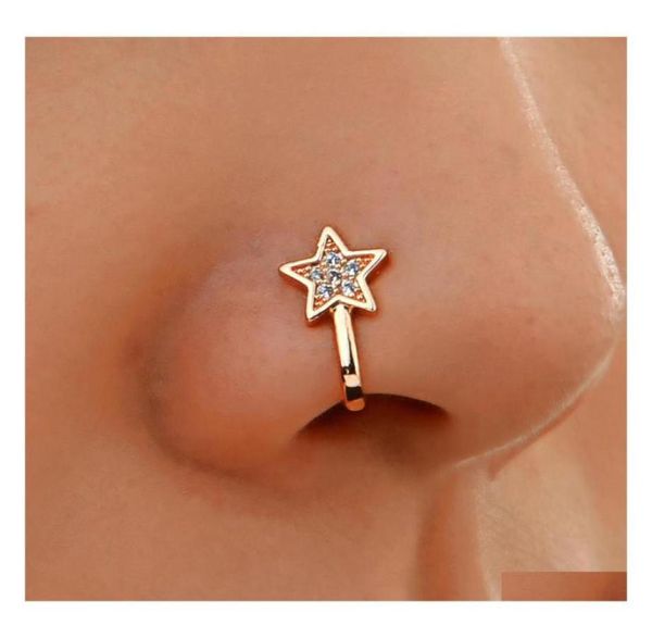 

nose rings studs piercing jewelry for women copper zircon fake ring nail exaggerated simple ushaped nonperforated clip drop delive1813903, Silver