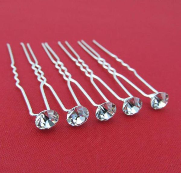 

100 pieces lot wedding hair accessories clear 8mm crystal rhinestone hair pin clips grips bride bridesmaid hair jewelry whole4540618, Slivery;golden