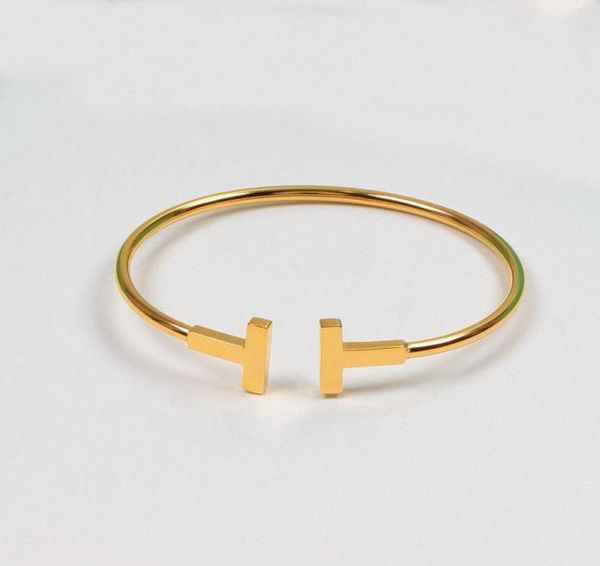 

designer 18k gold bangle t womens steel bangles mens bracelets luxury women open bracelet jewelry for gift with box3911687, Black