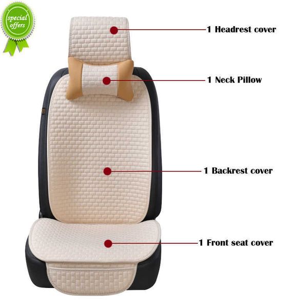 

new 2023 new flax car seat cover with neck pillow backrest pad 4pcs/set protector linen front automobile cushion accesorry interior