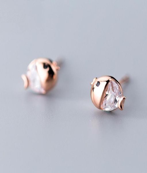

100 925 sterling silver earring cute crystal fish 1x1cm tiny stud earrings for women girl jewelry anti allergy contracted gift7621617, Golden;silver