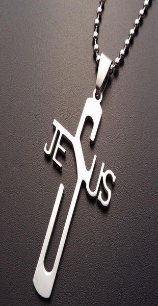 

10pcs stainless steel english letter jesus cross necklace personality christian faith lucky mother men039s family gifts jewelry6769026, Silver
