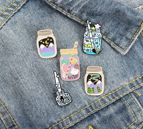 

oil drop enamel cup ink bottle pins cartoon fruit tea drink brooches sky mountain star moon brooch student ornaments access6561482, Gray