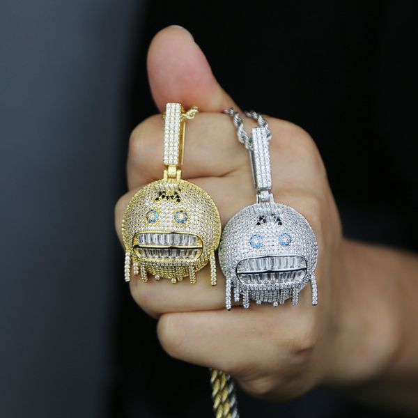 

new fashion design ice smiling face necklace women lady iced out zirconia hip hop fashion gift jewelry, Silver