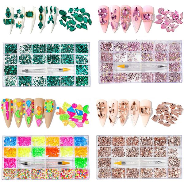 

nail art decorations mix charms gems with clear box ab rhiestones 3d jewelly luxury crystal stones manicure for diy diamond 230712, Silver;gold