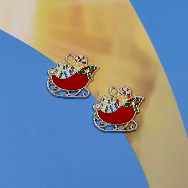 

20pcs alloy enamel christmas gift cart charms winter theme christmas pendants for jewelry making a-064, Bronze;silver