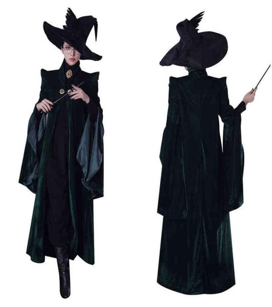 

dorp professor minerva cos mcgonagall cosplay come green robe cloak dress coat outfits halloween comes t2208087164184, Black;red