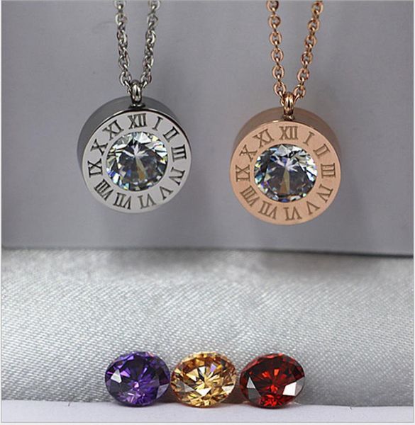 

new round of digital diamond roman numerals titanium steel necklace trade titanium steel jewelry whole europe and the united s5474704, Silver