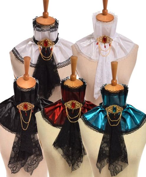 

1pc retro renaissance vampire style neck ruff steampunk lady gentleman jabot goth victorian detachable collar cosplay acces2496547, Silver