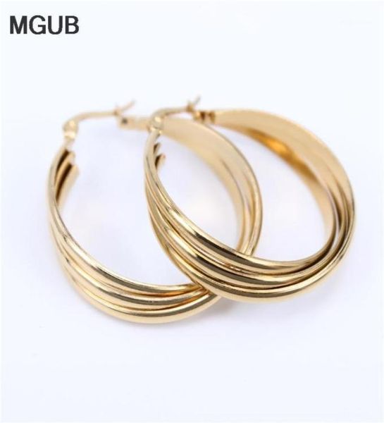 

hoop huggie mgub stainless steel gold color earrings 2 smooth and frosted women fashion jewelry whole real map lh18912859826, Golden;silver