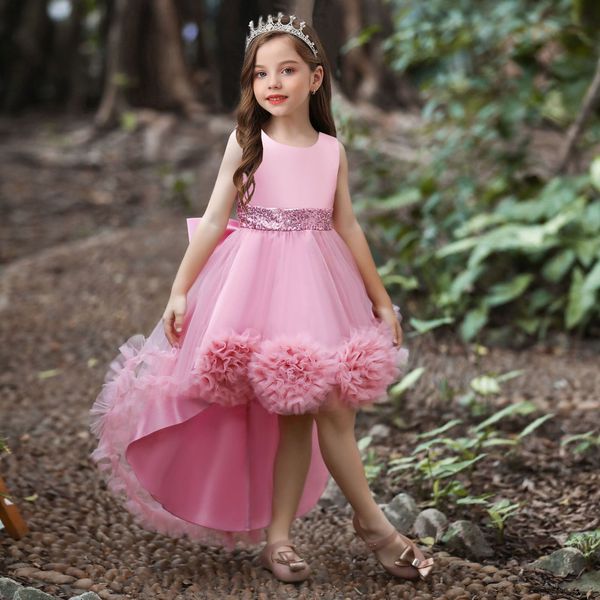 

girl's dresses lace embroidery formal sleeveless wedding gown tutu princess dress flower children girls clothing kids party 230712, Red;yellow