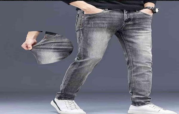 

autumn men039s jeans cotton slim elastic fashion business trousers classic style denim pants male gray color9272692, Blue