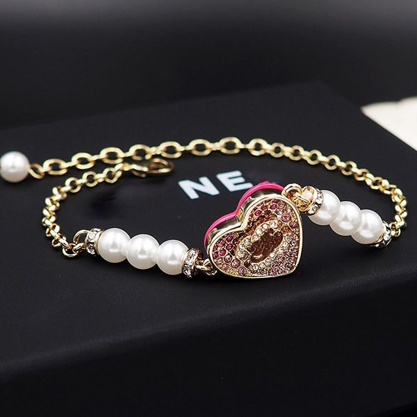 

designer ccity bracelet for women luxury charm bracelet pearls heart bracelets pink rhinestones fashion trend bracelets double enamel gifts, Golden;silver