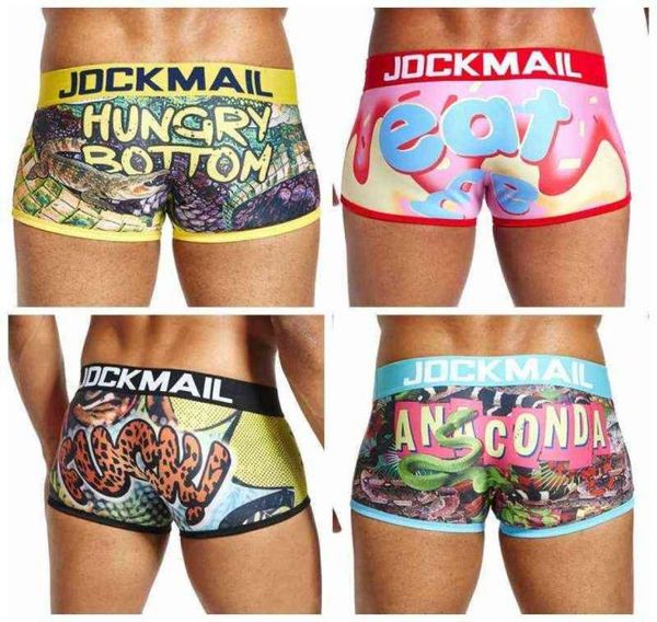

jockmail colorful underpants breathable male short pants spandex animal cartoon boxers mens underwear low waist ice silk gay h22044219974, Black;white
