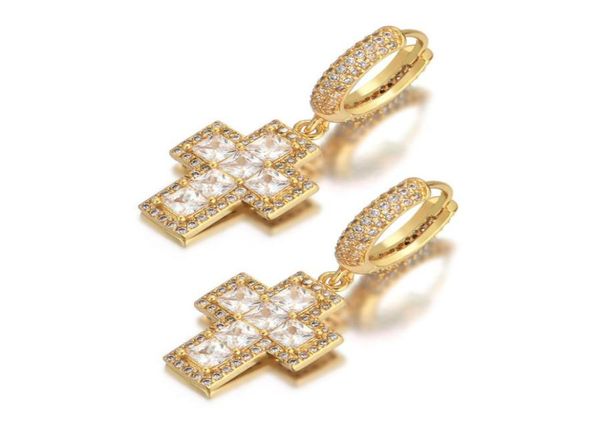 

earrings hip hop gold silver ice out bling cz cross earrings for men women nice gift9049813, Golden;silver