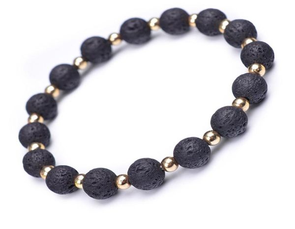 

gold color spacer natural lava bracelets for men mixed black beads 8mm volcanic stone energy bracelet jewelry9762139, Golden;silver