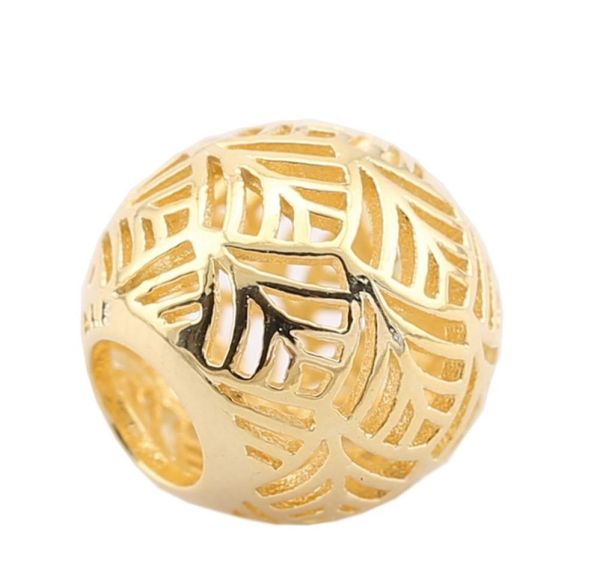 

authentic 925 sterlingsilverjewelry 14k gold plated openwork tropicana leaf charms palm tree charm beads for diy bracelets jewel1920478, Black