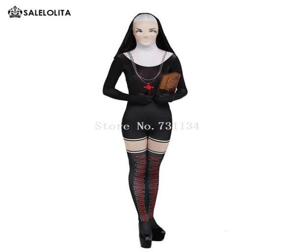 

black spandex nun zentai suit halloween costume masquerade cosplay8001847