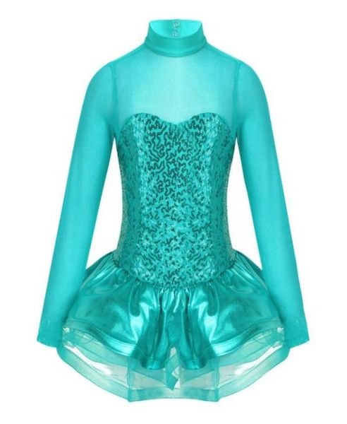 

kids girls shiny sequins tulle splice keyhole back figure ice skating roller skating ballerina ballet dance leotard tutu dress4814694, Black;red