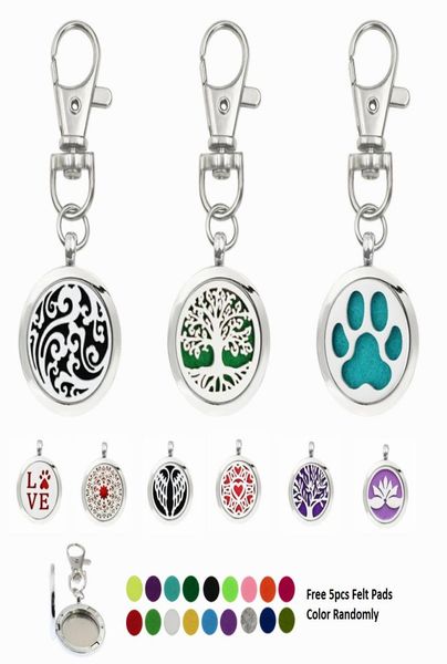 

tree of life round cloud essential oil aroma diffuser perfume locket with lobster clasp keychain keyring with 5pcs pads color7307142, Slivery;golden