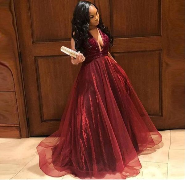 

2019 burgundy african v neck a line prom dresses sleeveless plunging exquisite beads organza floor length formal evening part7480123, Black