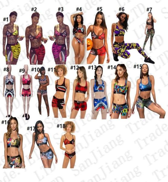 

18 colors swimwear women tie up bra shorts swimming trunk pants 2 piece tracksuit patchwork shark camo swimsuit bikini set e229081544789, Blue