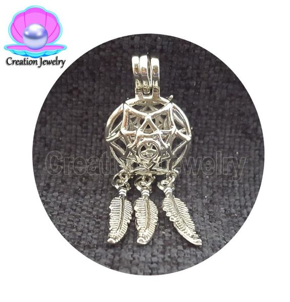 

whole fashion jewelry silver plated pearl cage dream catcher locket pendant findings essential oil diffuser4594227
