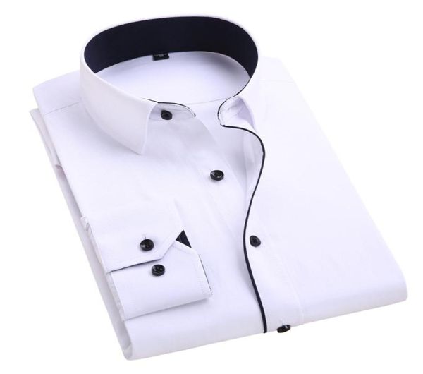 

wholesummer 2016 mens longsleeved whitesolid dress shirt cotton blend business casual classicfit unelastic soft formal shi5657058, White;black