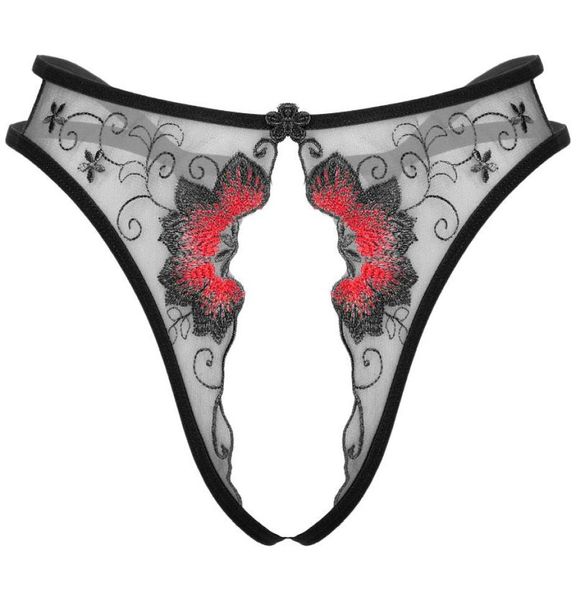 

lace open crotch thong lingerie erotic underwear women mesh seethrough thongs low waist crotchless panties embroidered gstring w3680183, Black;pink