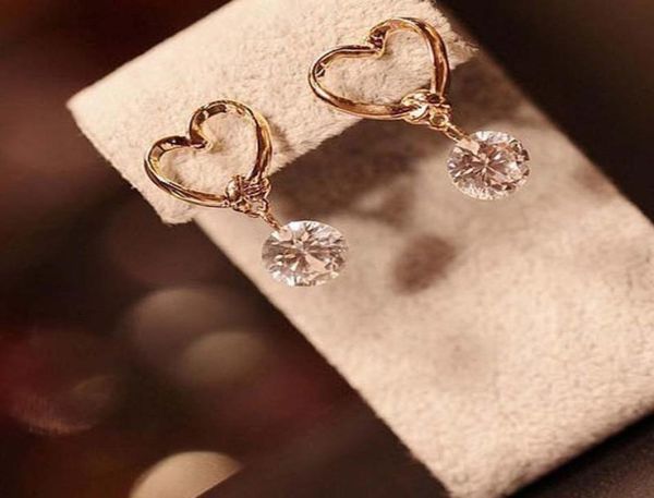 

new fashion lovely women antiallergic heart crystal ear stud earrings gift girls new arrival 7785772, Golden;silver