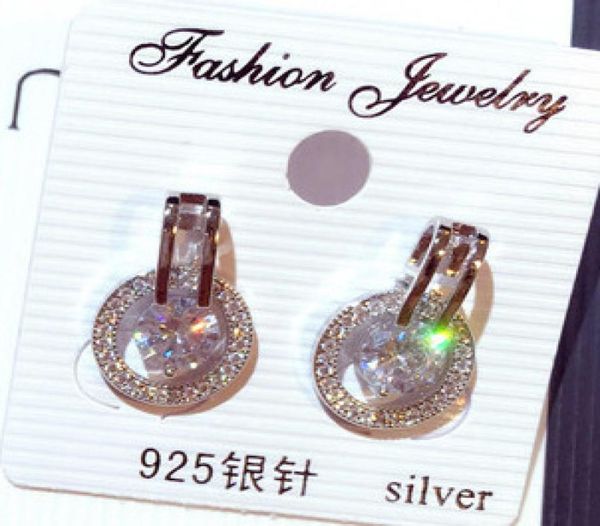

wholenew ins trendy fashion luxury designer diamond zircon circle stud earrings for woman girls s925 silver pin gold silver3019577, Golden;silver