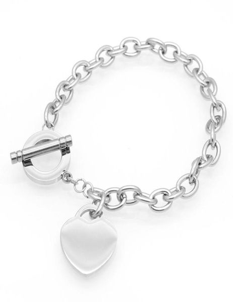 

classical design fashion brand women stainless steel heart charms chains pulsera bracelet t letter1965856, Golden;silver
